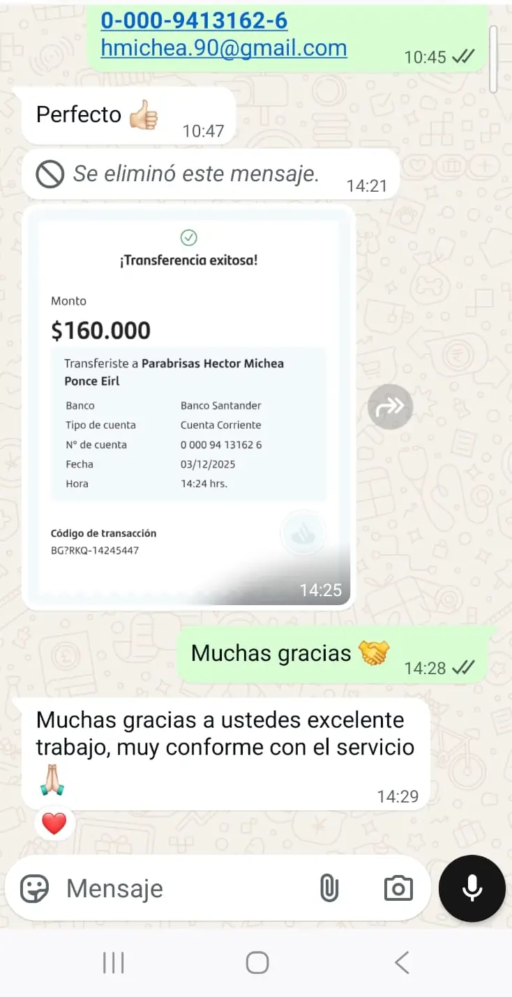 Cliente de Parabrisas a Domicilio