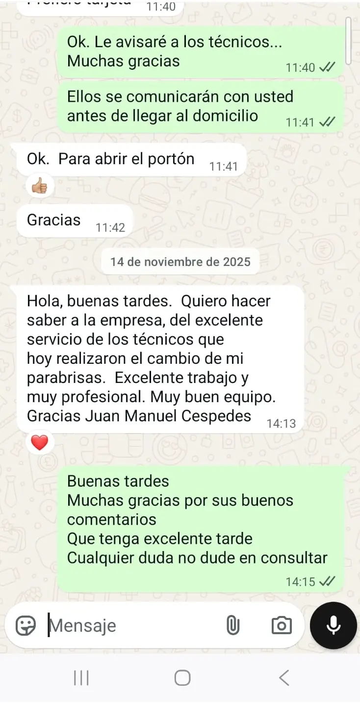 Cliente de Parabrisas a Domicilio